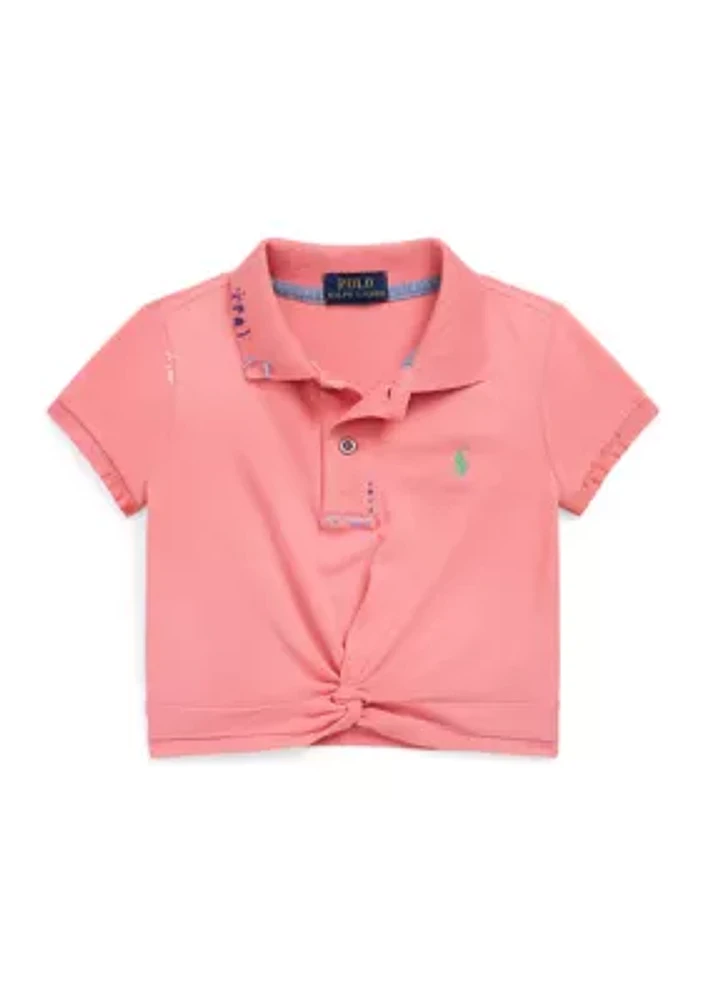 Girls 2-6x Twist Front Stretch Mesh Polo Shirt