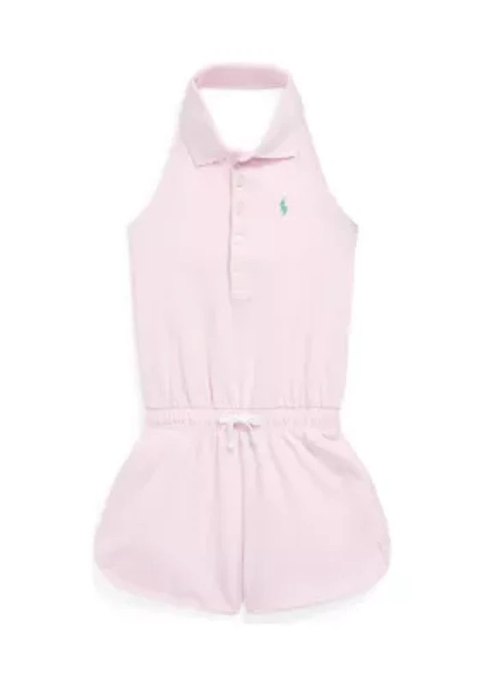 Girls 2-6x Stretch Mesh Halter Polo Romper