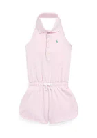 Girls 2-6x Stretch Mesh Halter Polo Romper