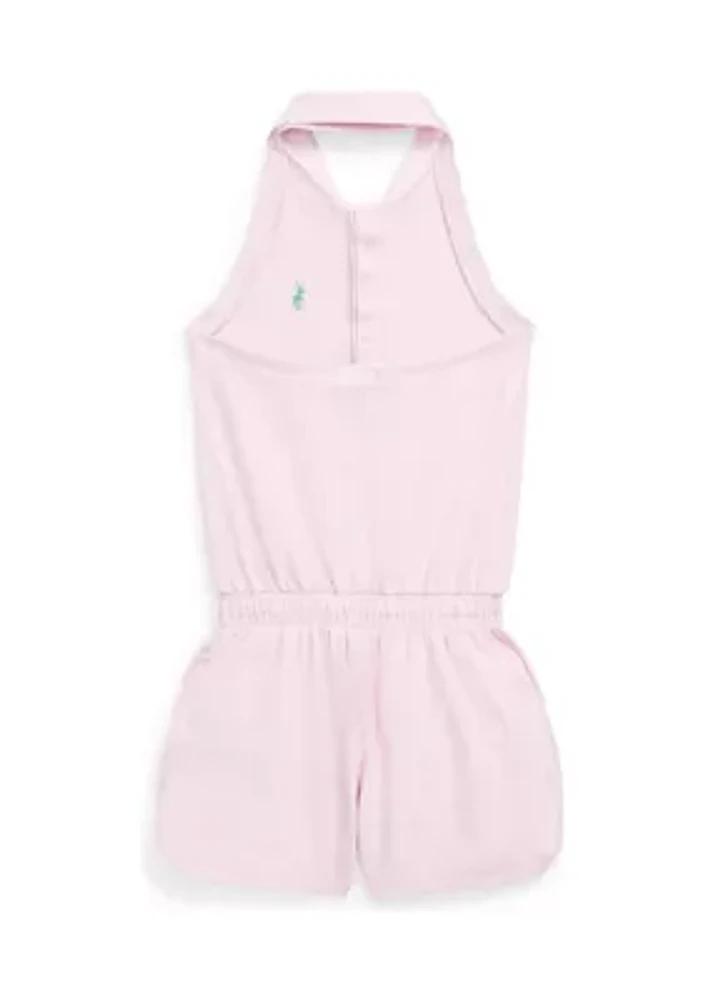 Girls 2-6x Stretch Mesh Halter Polo Romper