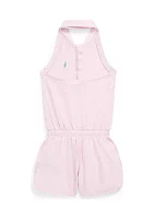 Girls 2-6x Stretch Mesh Halter Polo Romper