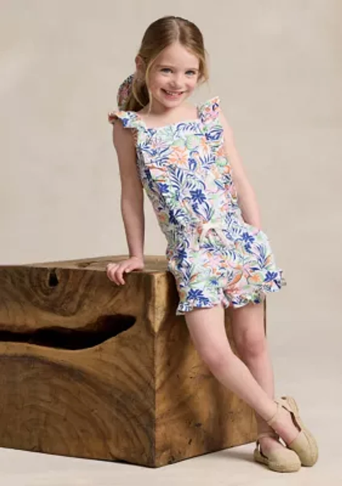 Girls 2-6x Tropical Printed Ruffled Cotton Romper