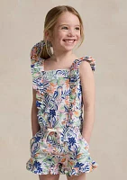 Girls 2-6x Tropical Printed Ruffled Cotton Romper