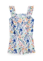 Girls 2-6x Tropical Printed Ruffled Cotton Romper