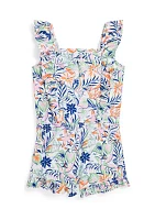 Girls 2-6x Tropical Printed Ruffled Cotton Romper