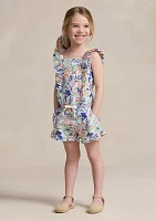 Girls 2-6x Tropical Printed Ruffled Cotton Romper