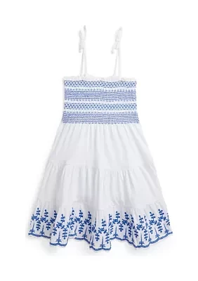 Girls 2-6x Smocked Eyelet Cotton Jersey Dress