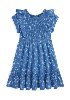 Girls 2-6x Floral Smocked Cotton Jersey Dress