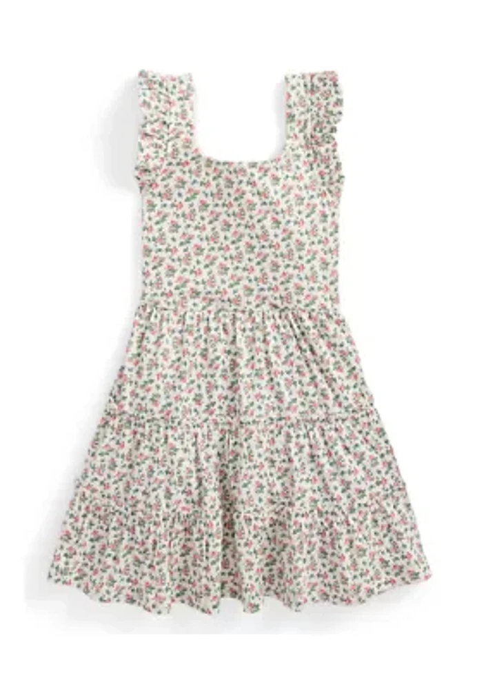 Girls 2-6x Floral Printed Tiered Cotton Jersey Dress