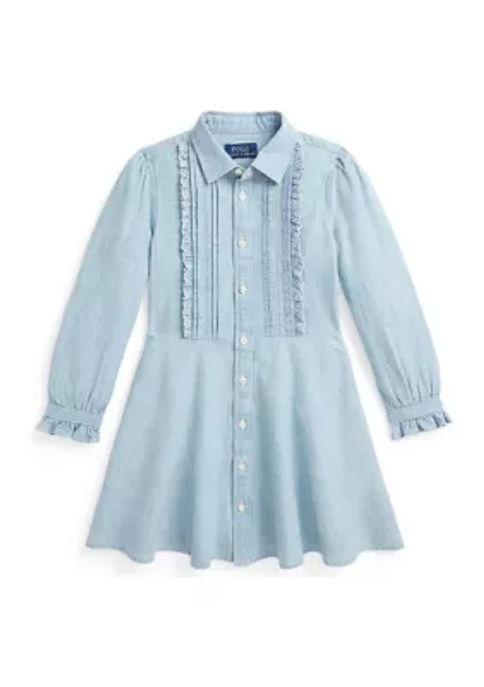 Girls 2-6x Ruffled Cotton Chambray Dress