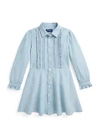 Girls 2-6x Ruffled Cotton Chambray Dress