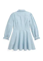 Girls 2-6x Ruffled Cotton Chambray Dress