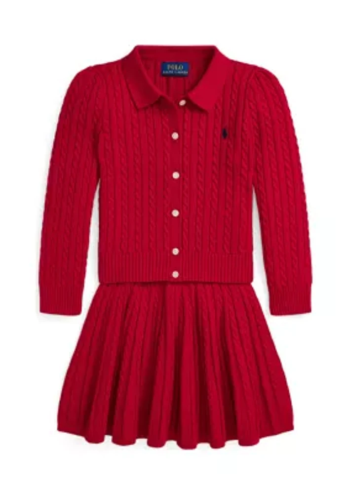 Girls 2-6x Cotton Polo Cardigan and Skirt Set