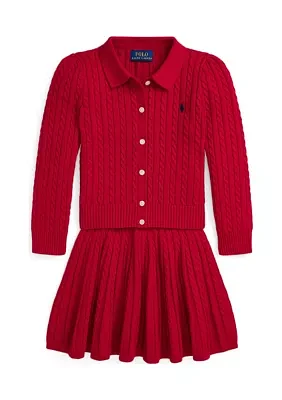 Girls 2-6x Cotton Polo Cardigan and Skirt Set