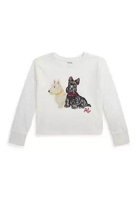 Girls 2-6x Dog Printed Jersey Boxy Long Sleeve T-Shirt