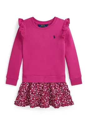 Girls 2-6x Floral Poplin Skirt Fleece Dress