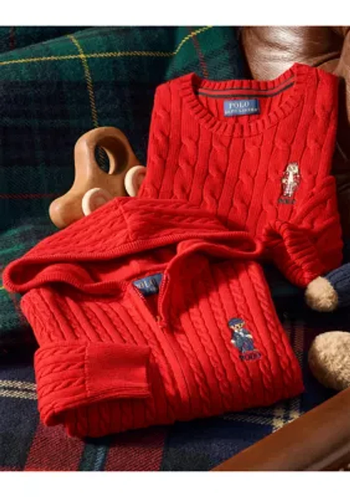 Girls 2-6x Polo Bear Cotton Full Zip Sweater