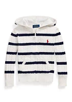 Girls 2-6x Striped Cotton Hooded Full Zip Sweater