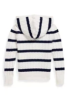 Girls 2-6x Striped Cotton Hooded Full Zip Sweater