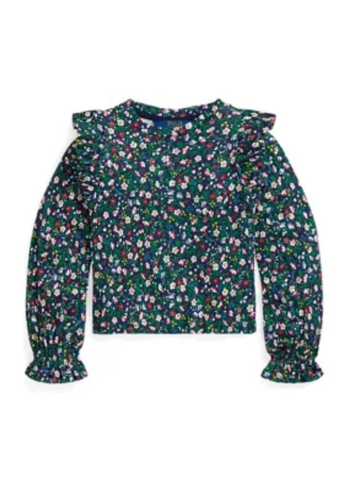 Girls 2-6x Floral Ruffled Cotton Modal Top