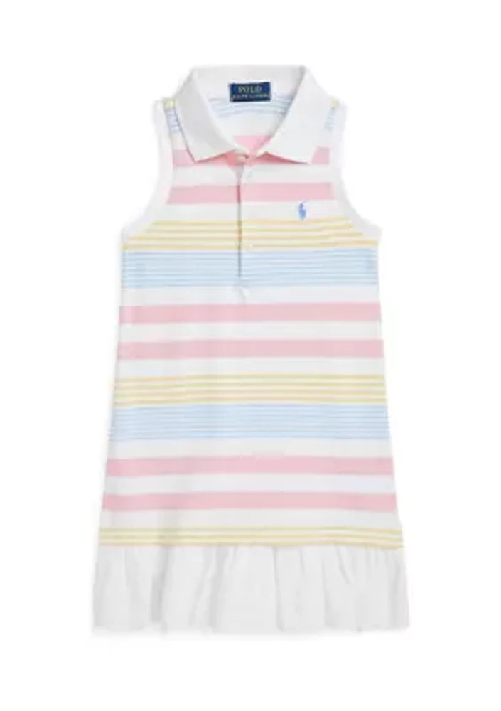 Girls 2-6x Striped Stretch Mesh Polo Dress