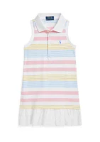 Girls 2-6x Striped Stretch Mesh Polo Dress