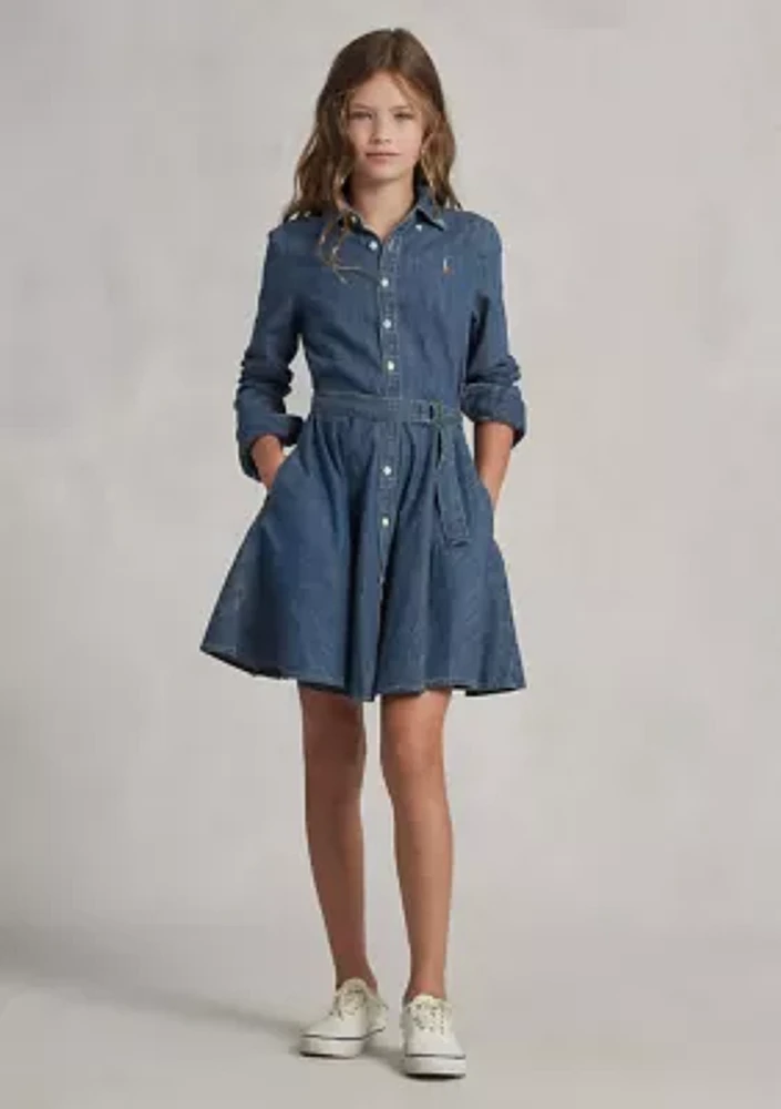 Girls 7-16 Belted Cotton Denim Shirtdress