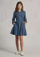 Girls 7-16 Belted Cotton Denim Shirtdress