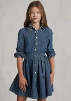 Girls 7-16 Belted Cotton Denim Shirtdress