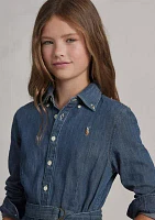 Girls 7-16 Belted Cotton Denim Shirtdress