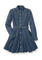 Girls 7-16 Belted Cotton Denim Shirtdress