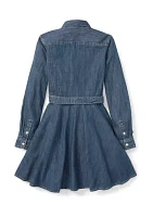 Girls 7-16 Belted Cotton Denim Shirtdress