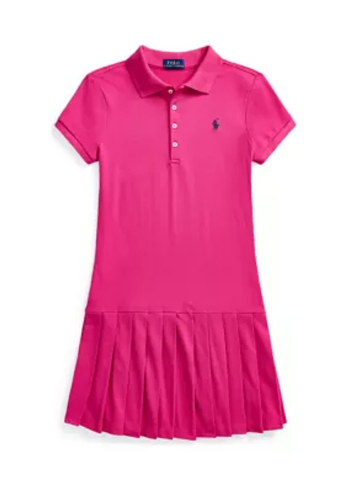 Girls 7-16 Pleated Stretch Mesh Polo Dress