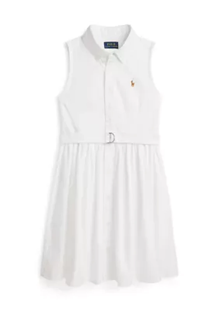 Girls 7-16 Belted Cotton Oxford Shirtdress