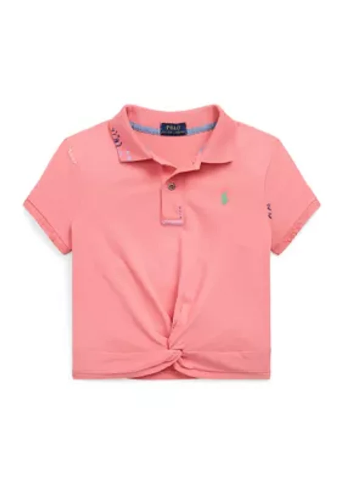 Girls 7-16 Twist-Front Stretch Mesh Polo Shirt