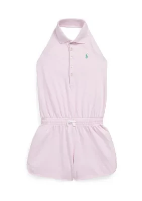 Girls 7-16 Stretch Mesh Halter Polo Romper