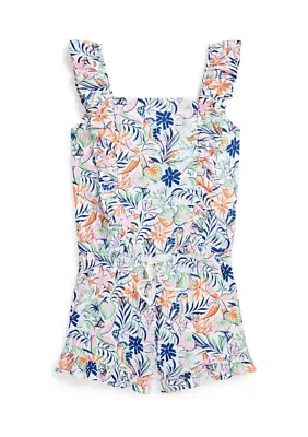 Girls 7-16 Tropical Print Ruffled Cotton Romper