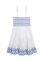 Girls 7-16 Smocked Eyelet Cotton Jersey Dress