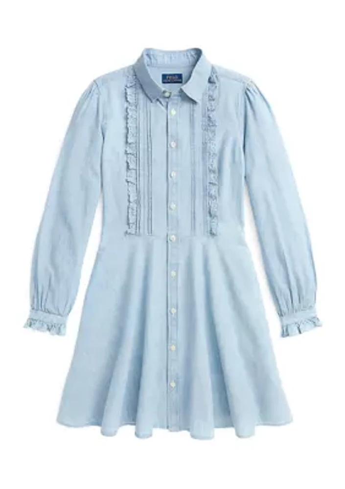 Girls 7-16 Ruffled Cotton Chambray Dress