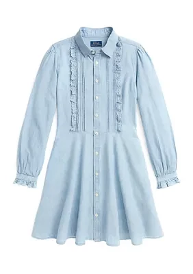 Girls 7-16 Ruffled Cotton Chambray Dress