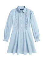 Girls 7-16 Ruffled Cotton Chambray Dress