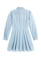 Girls 7-16 Ruffled Cotton Chambray Dress