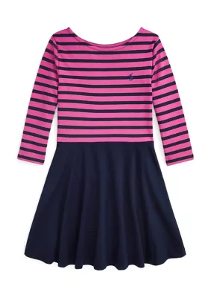 Girls 7-16 Striped Ponte Dress