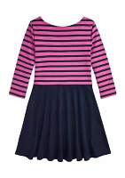 Girls 7-16 Striped Ponte Dress