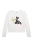 Girls 7-16 Dog Printed Jersey Boxy Long Sleeve T-Shirt