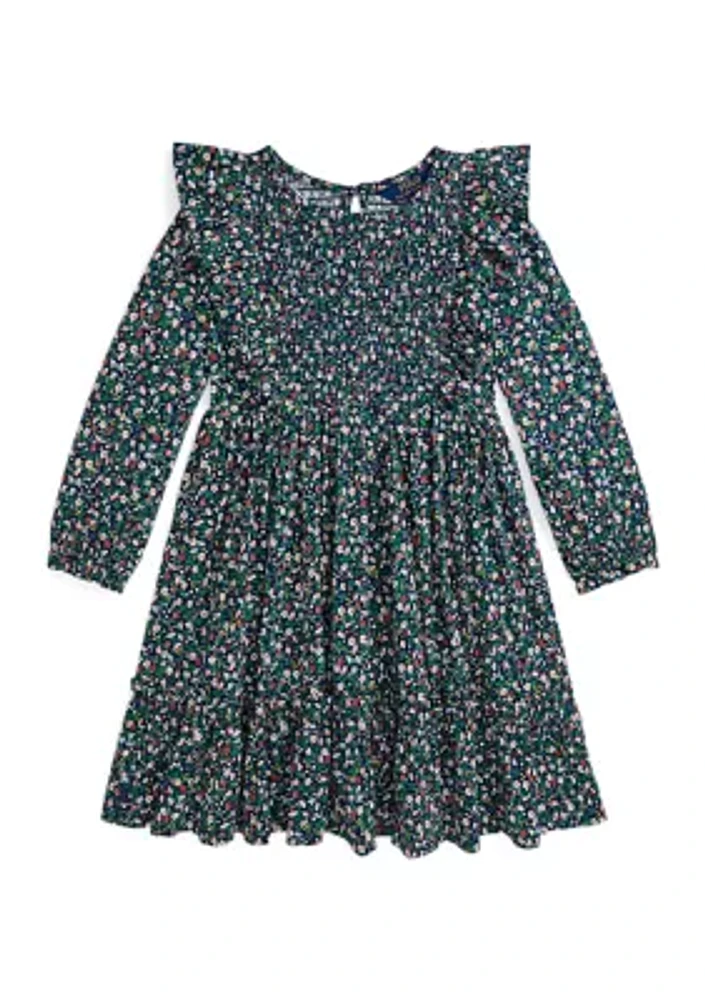 Girls 7-16 Floral Smocked Cotton Jersey Dress