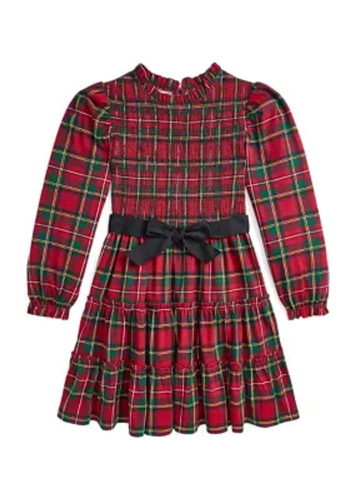 Girls 7-16 Plaid Smocked Cotton Jersey Dress