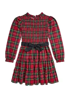 Girls 7-16 Plaid Smocked Cotton Jersey Dress