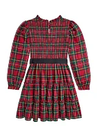 Girls 7-16 Plaid Smocked Cotton Jersey Dress