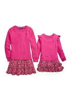 Girls 7-16 Floral Woven Skirt Fleece Dress